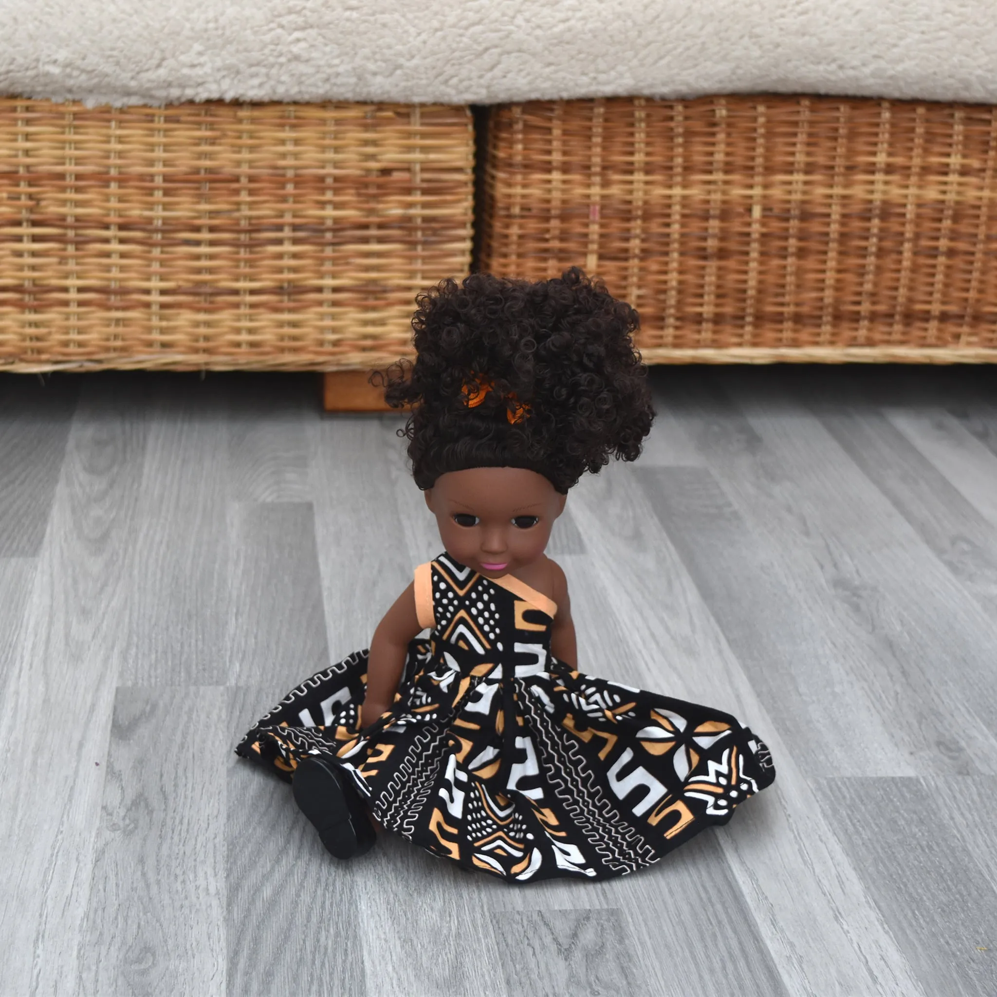 Black Doll - Afro Hair doll - Mix Race Doll - Afro Doll Ankara Doll Dress - Esi