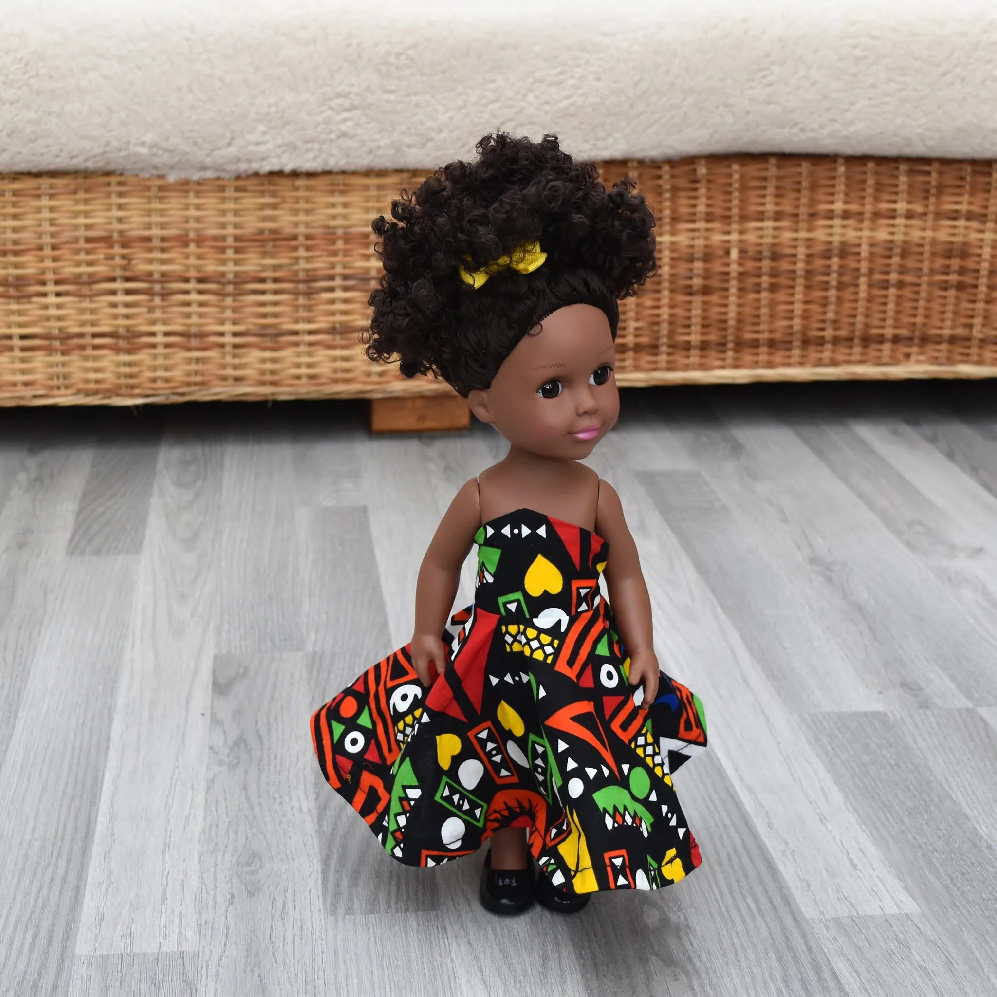 Black Doll - Afro Hair doll - Mix Race Doll - Afro Doll in Ankara Dress - Imani