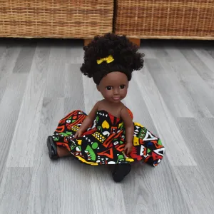 Black Doll - Afro Hair doll - Mix Race Doll - Afro Doll in Ankara Dress - Imani