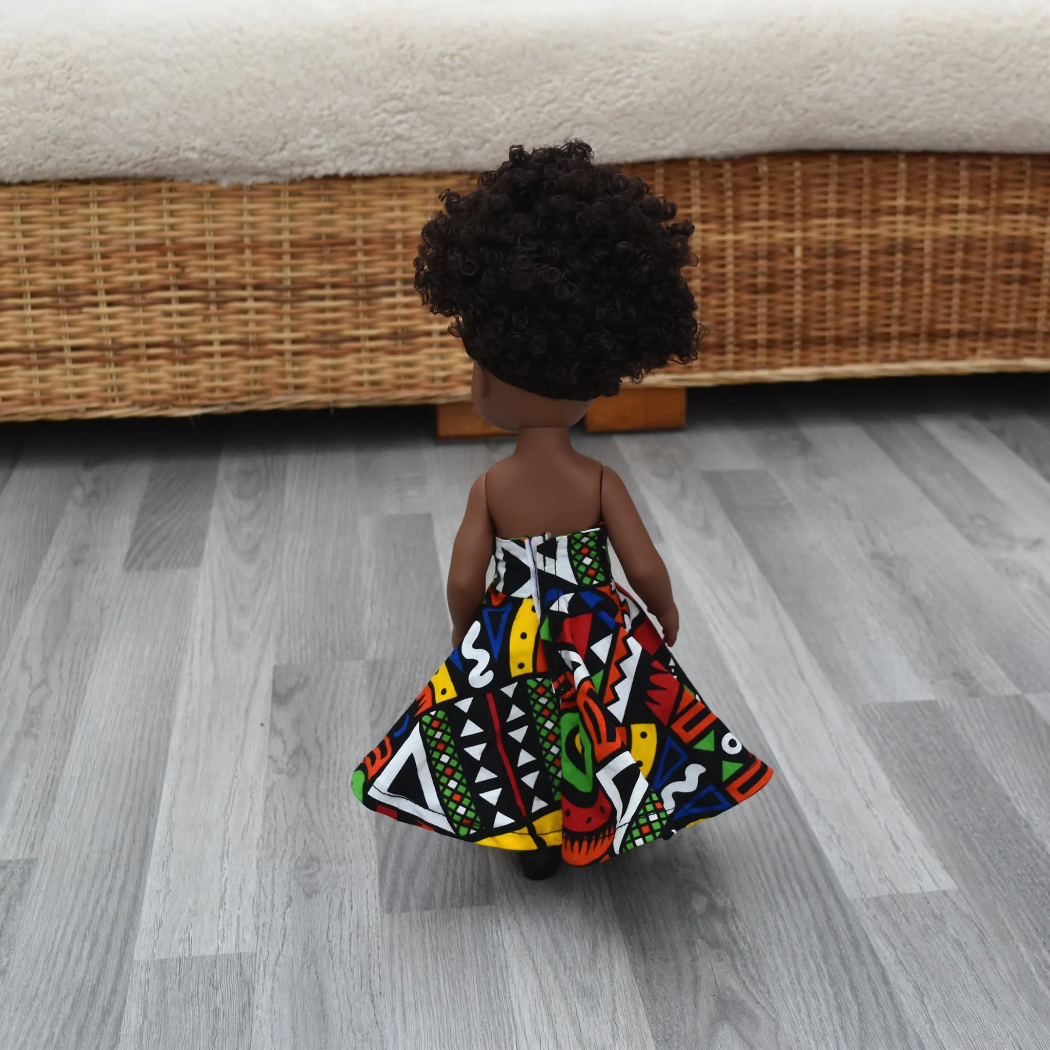 Black Doll - Afro Hair doll - Mix Race Doll - Afro Doll in Ankara Dress - Imani