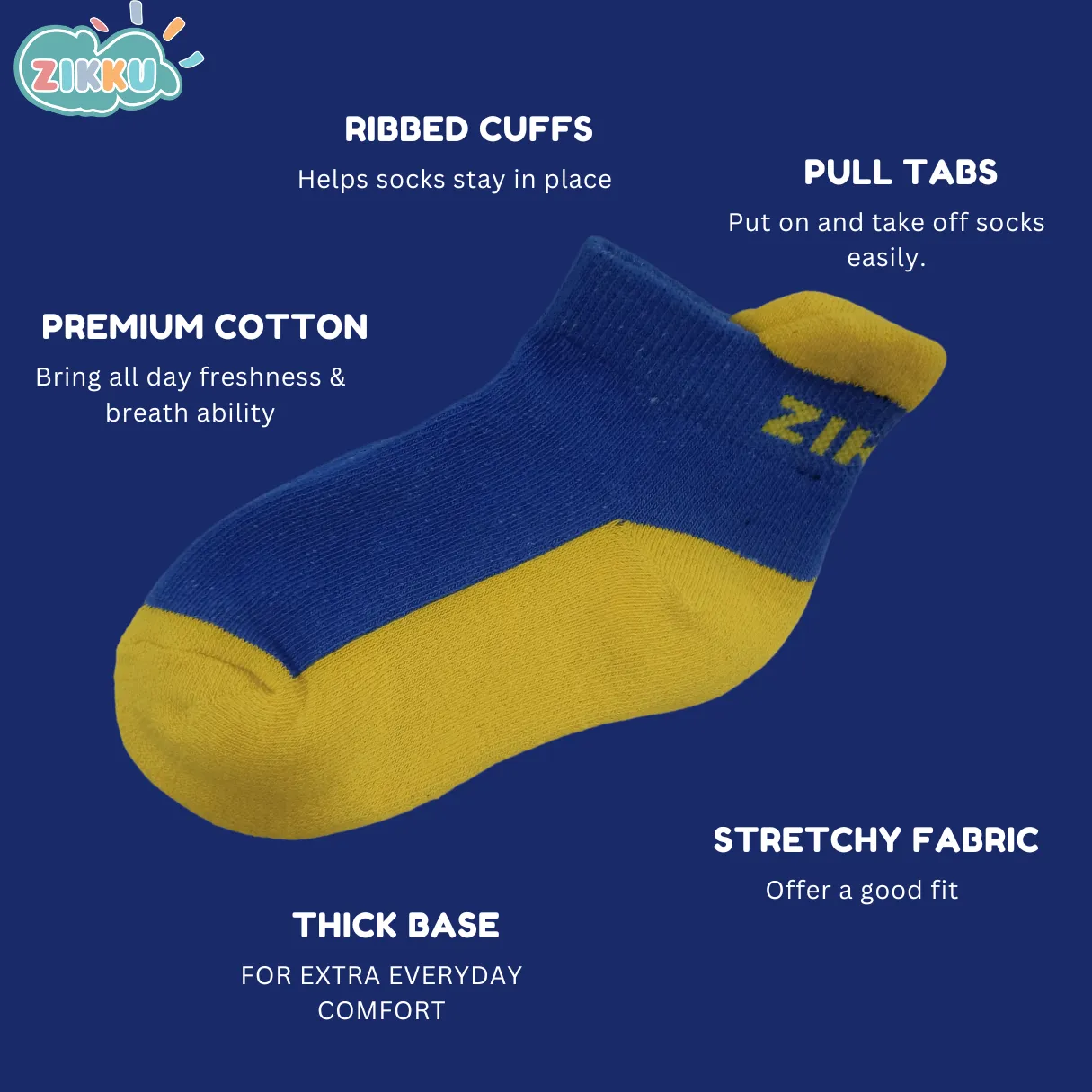 Dual Colour Thick Ankle-length Socks Combo For Kids (6-9 Years, 3 Pairs)