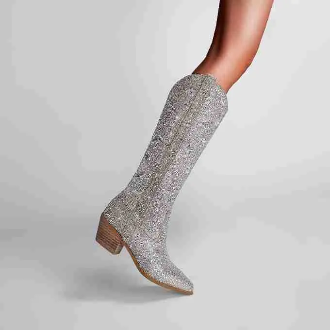 Rhinestone Pointed Toe Straight Boots for Women