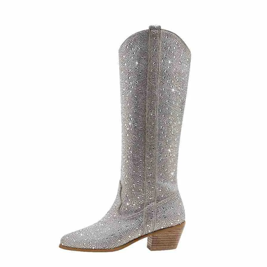 Rhinestone Pointed Toe Straight Boots for Women
