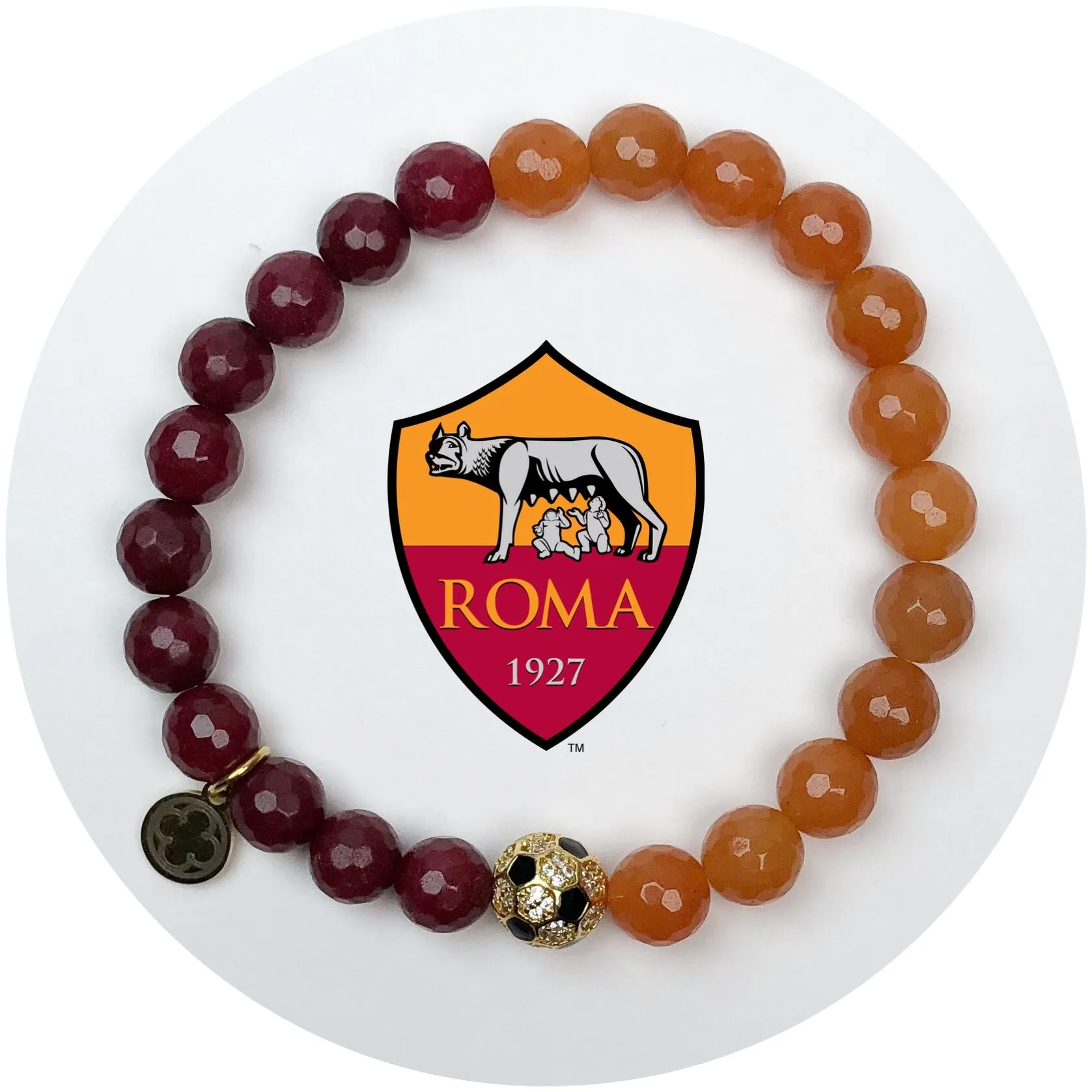 Roma Mens Marsala Jade and Brown Aventurine with Pav Soccer Ball